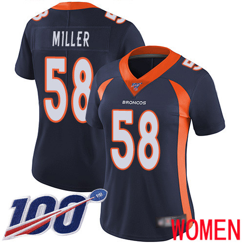 Women Denver Broncos #58 Von Miller Navy Blue Alternate Vapor Untouchable Limited Player 100th Season Football NFL Jersey